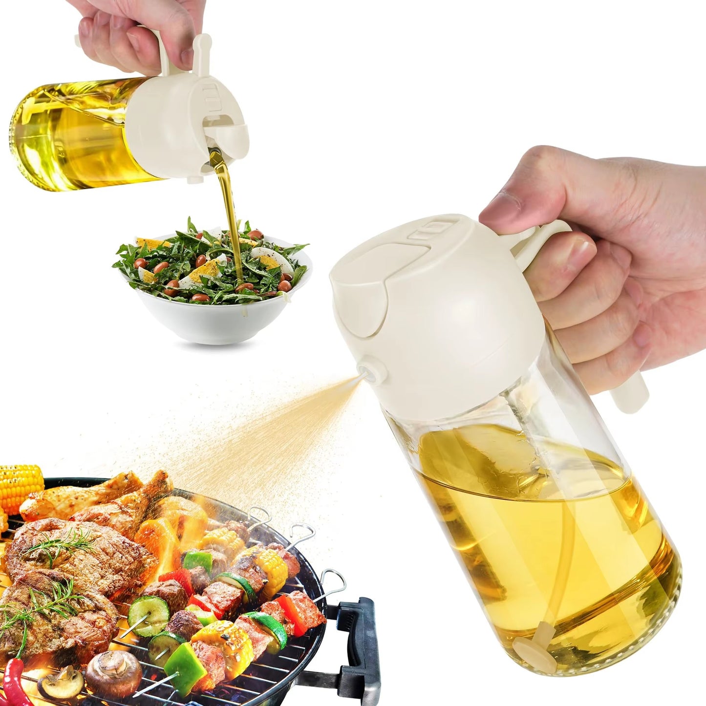 2-in-1 Glas Ölspender und Sprüher mit Griff - ideal zum Braten, Backen und Grillen