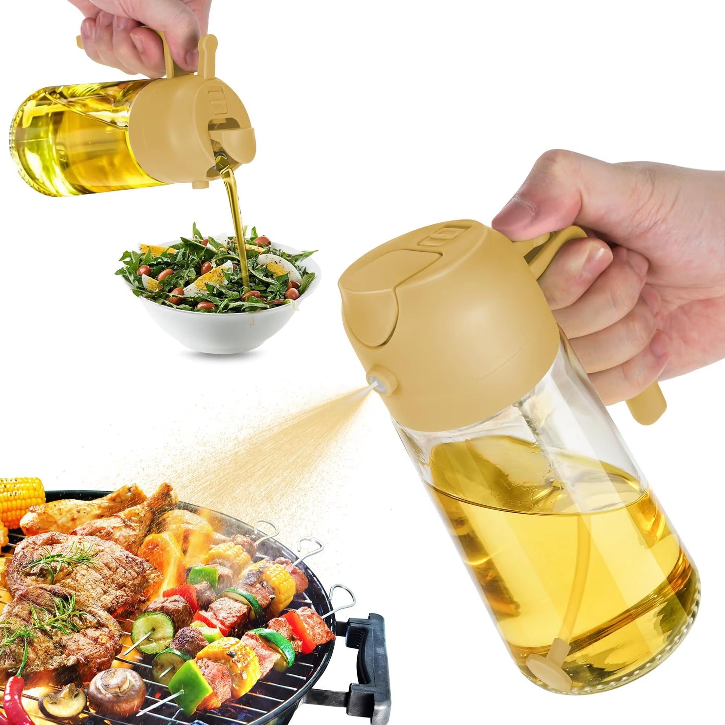 2-in-1 Glas Ölspender und Sprüher mit Griff - ideal zum Braten, Backen und Grillen