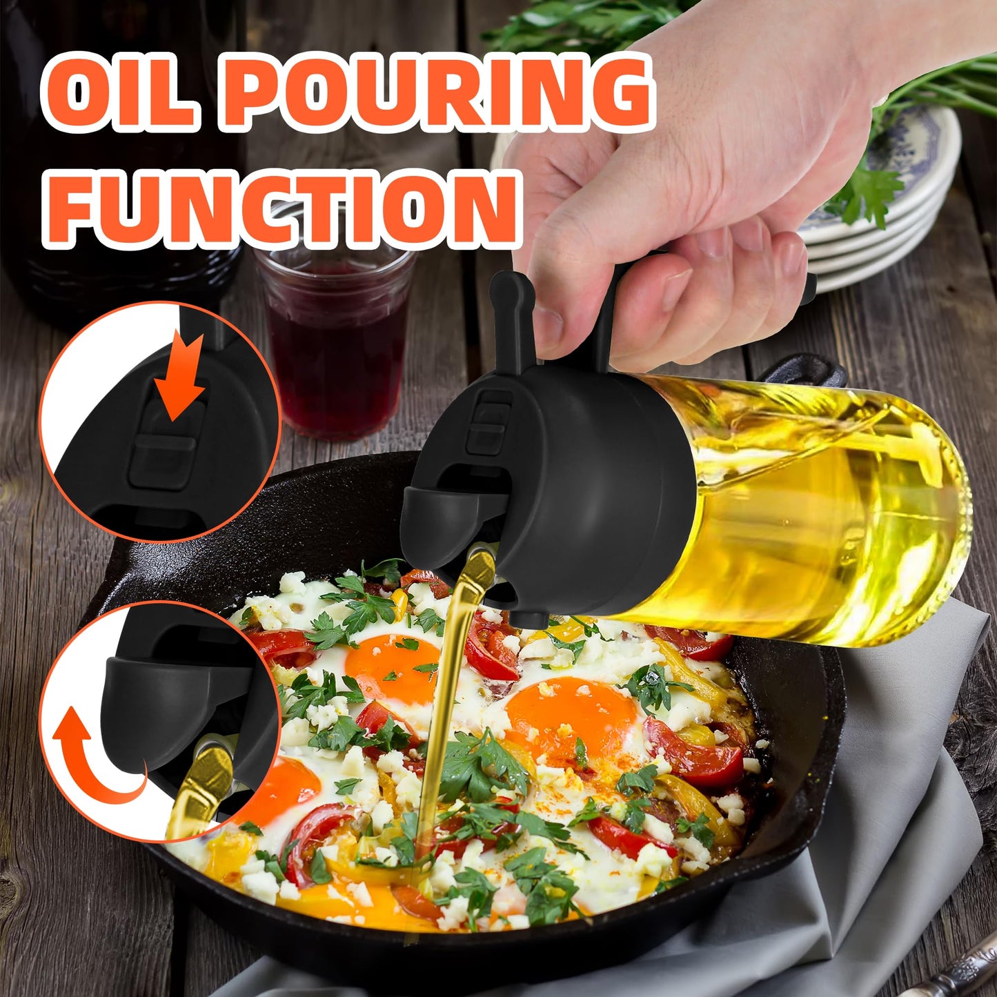 2-in-1 Glas Ölspender und Sprüher mit Griff - ideal zum Braten, Backen und Grillen
