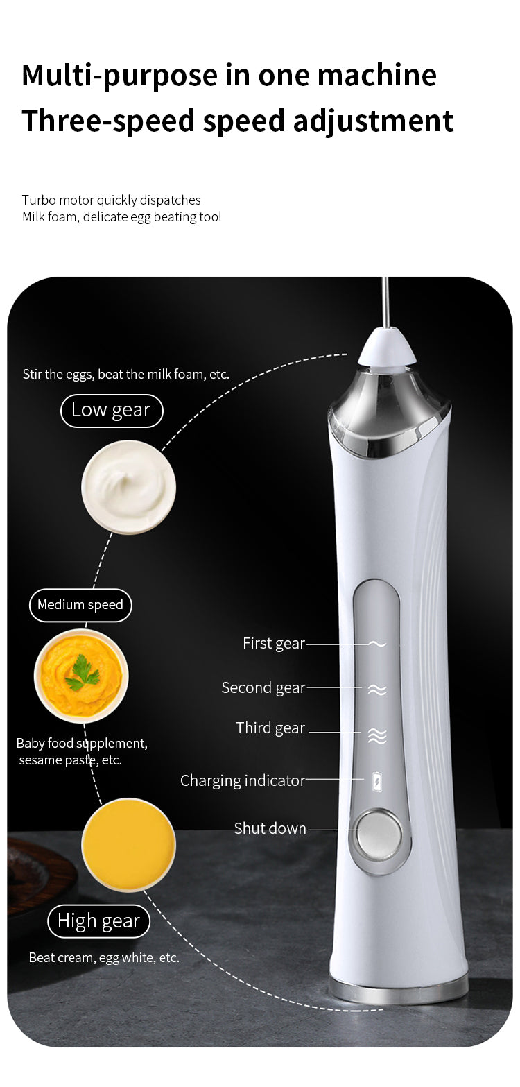 🔥 Powerful Handheld Milk Frother & Egg Beater – USB Rechargeable, Low Noise, Dual Whisk Attachments