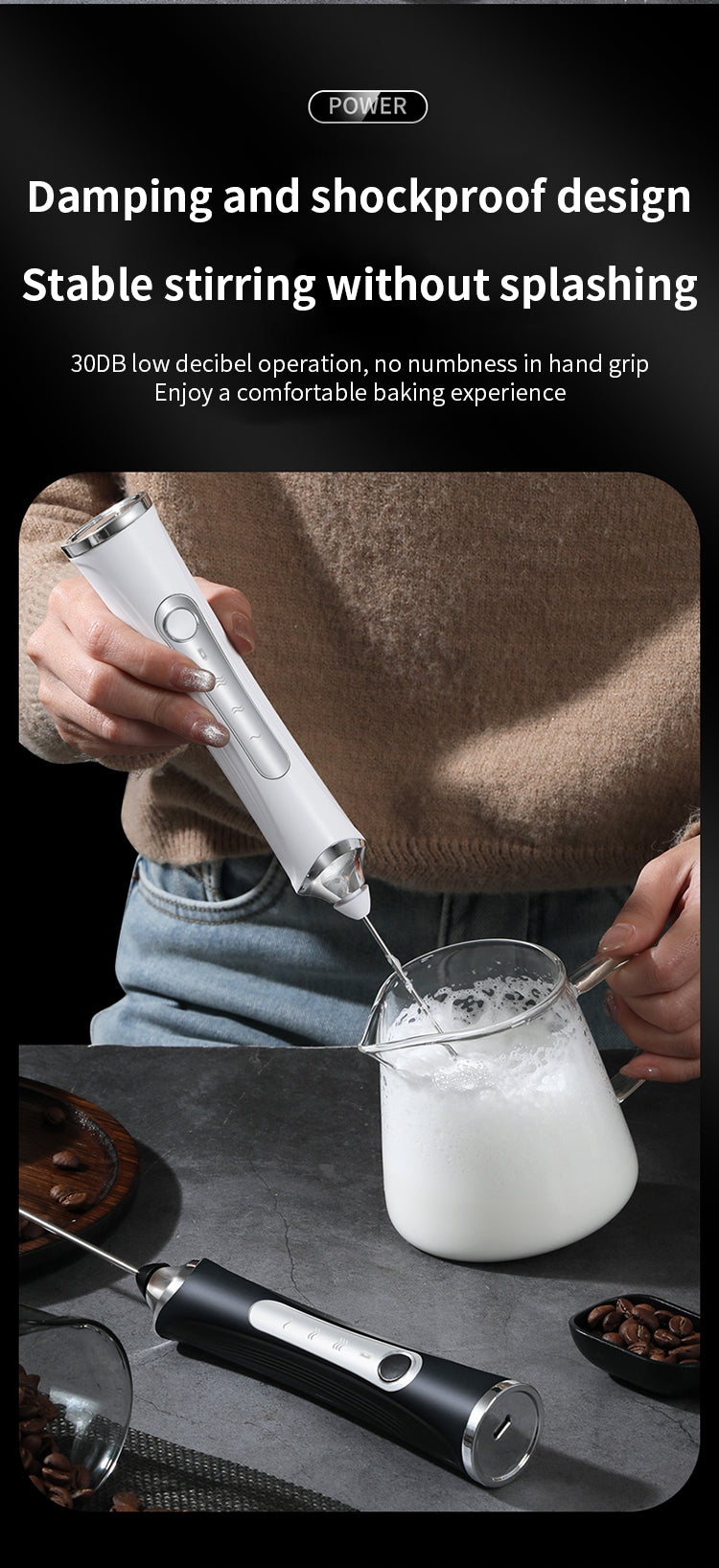 🔥 Powerful Handheld Milk Frother & Egg Beater – USB Rechargeable, Low Noise, Dual Whisk Attachments
