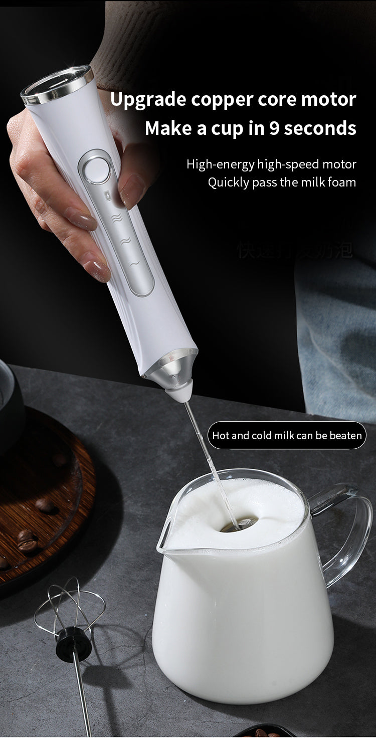 🔥 Powerful Handheld Milk Frother & Egg Beater – USB Rechargeable, Low Noise, Dual Whisk Attachments