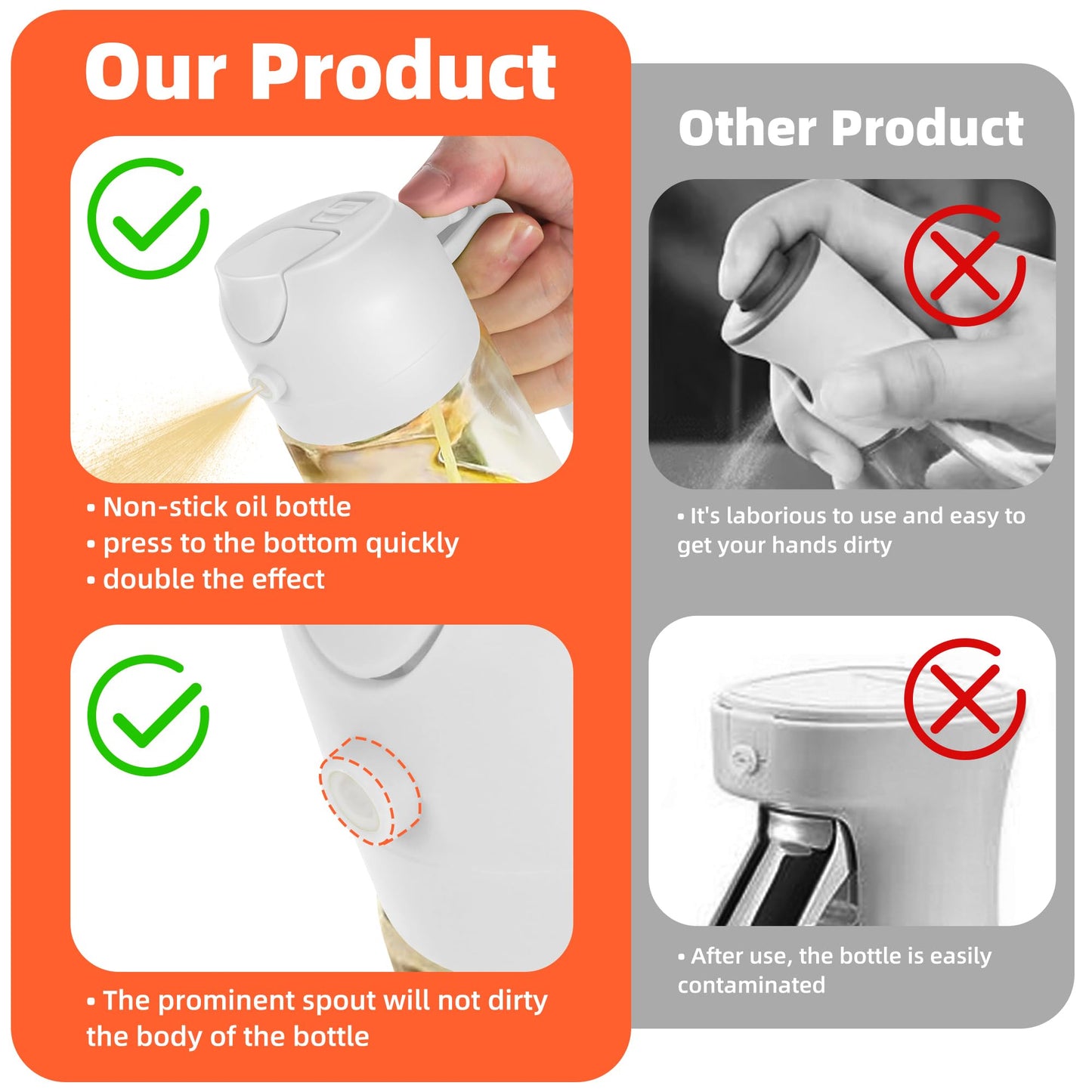 2-in-1 Glas Ölspender und Sprüher mit Griff - ideal zum Braten, Backen und Grillen