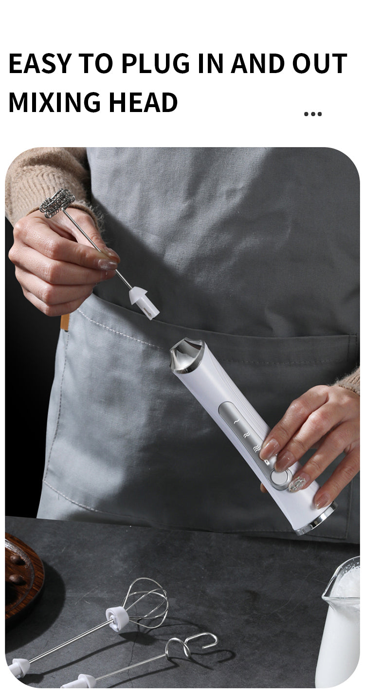 🔥 Powerful Handheld Milk Frother & Egg Beater – USB Rechargeable, Low Noise, Dual Whisk Attachments
