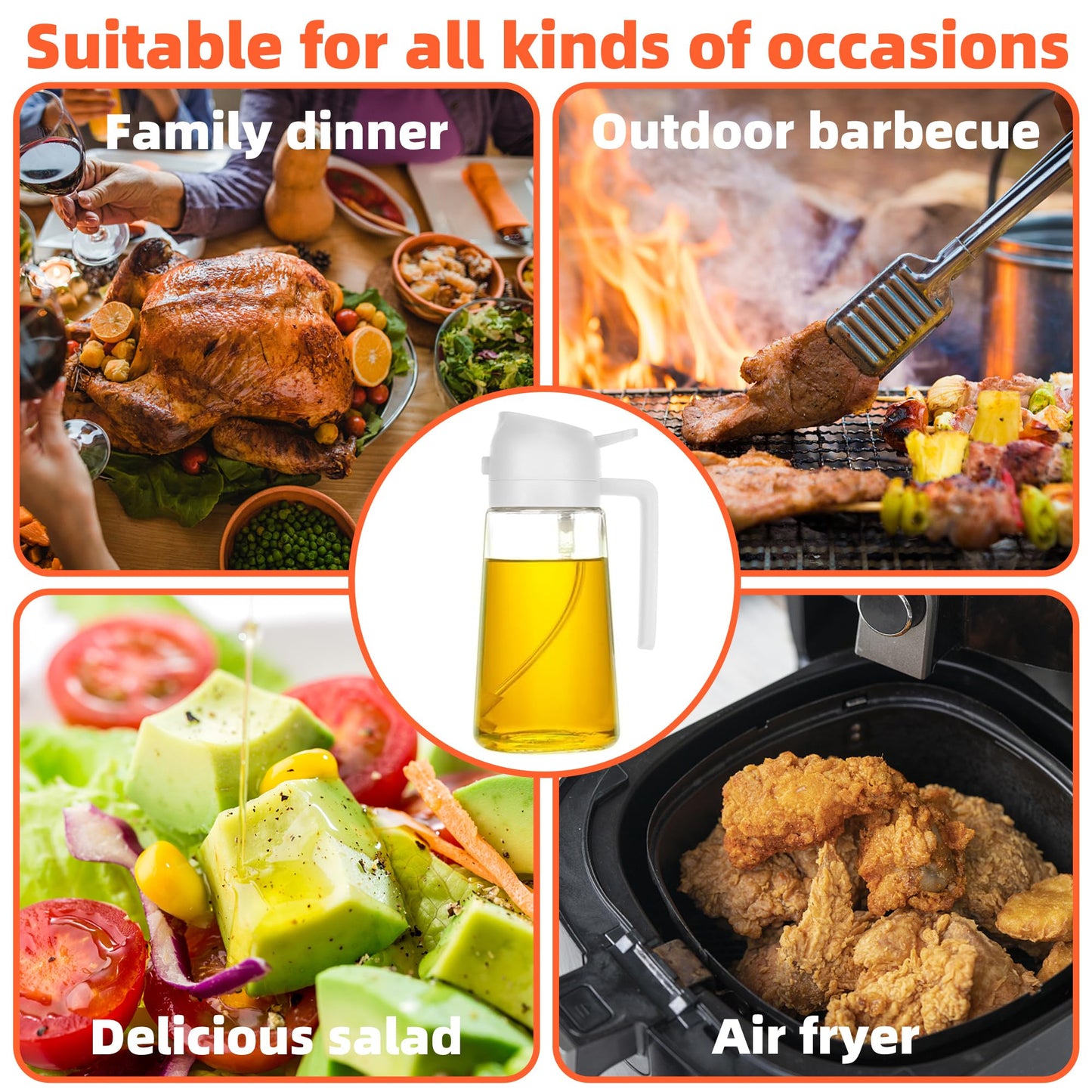 2-in-1 Glas Ölspender und Sprüher mit Griff - ideal zum Braten, Backen und Grillen
