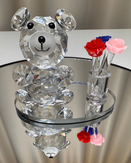 Crystal Bear Figurine with Mini Flower Vase – Elegant Sparkle for Your Space