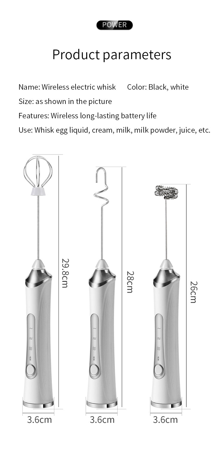 🔥 Powerful Handheld Milk Frother & Egg Beater – USB Rechargeable, Low Noise, Dual Whisk Attachments