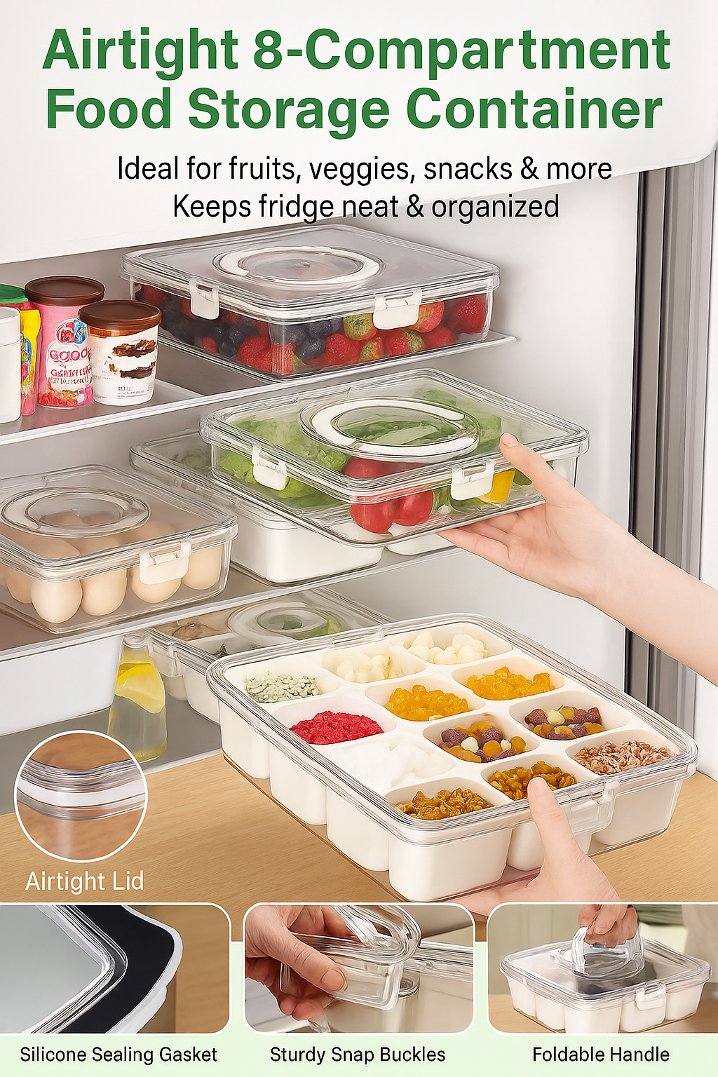 Airtight 8-Compartment Food Storage Container – Perfect for Fridge, picnic & Pantry Organization