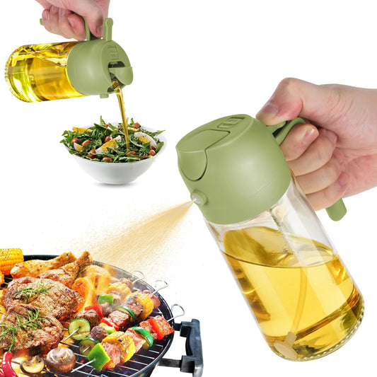 2-in-1 Glas Ölspender und Sprüher mit Griff - ideal zum Braten, Backen und Grillen